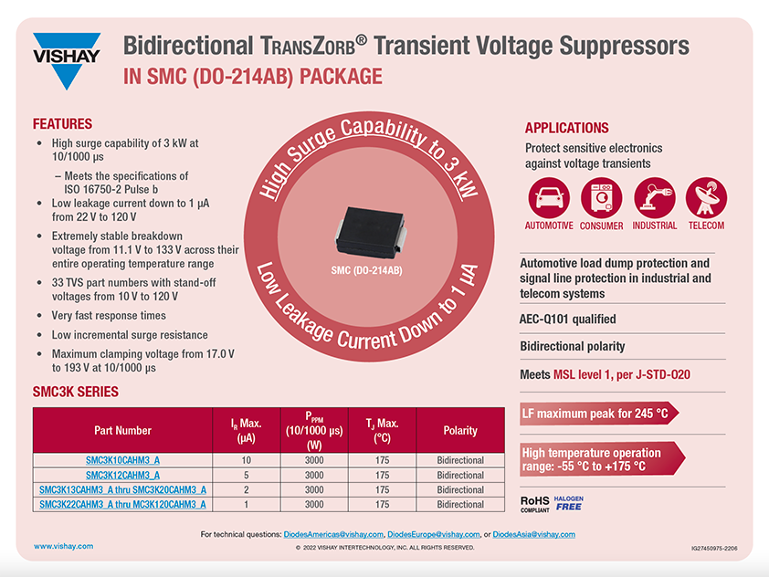 BiDirectional TransZorb® Transient Voltage Suppressors